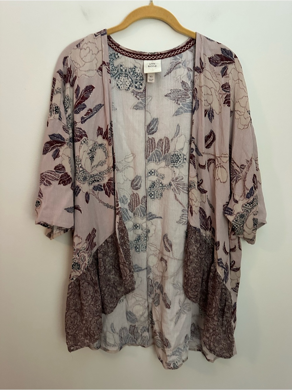 Knox Rose Kimono Cardigan Floral XS Dusty Rose EUC - Picture 2 of 11